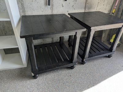 Pair of Rustic Black Wood End Tables