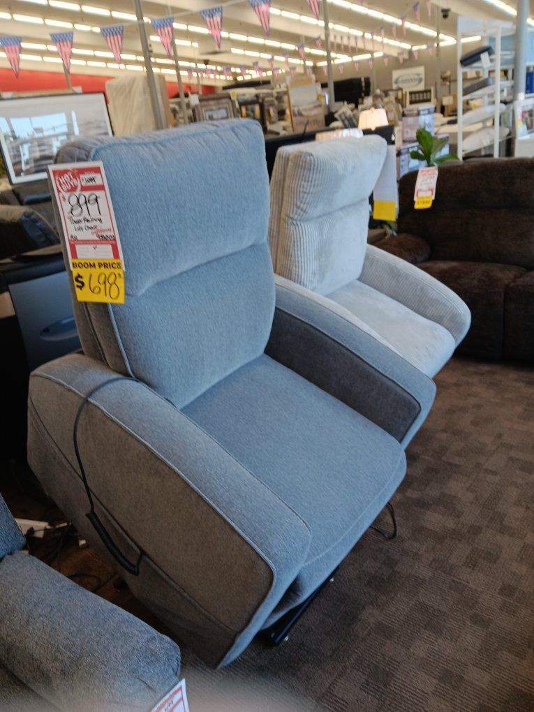 Power Lift Recliner Chairs - Gray Fabric & Beige staring at 399