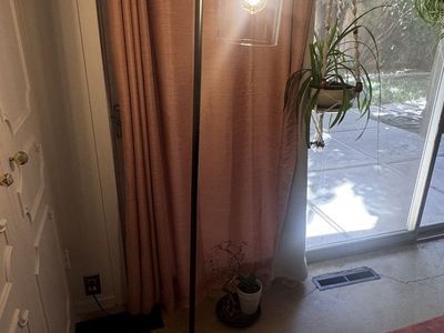 Modern Black Metal Floor Lamp with Clear Glass Shade and Edison Bulb