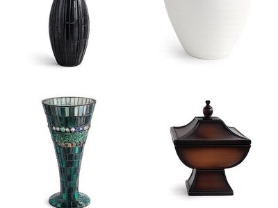 Set of 6 Decorative Home Decor Items - Vases, Clock, Urn, Jewelry Box, Display Stand