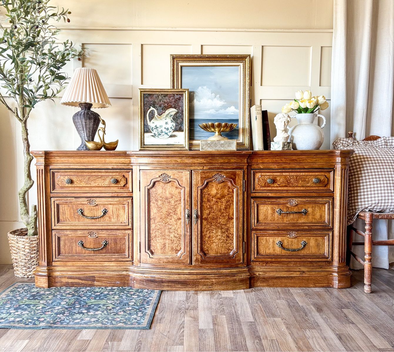 *FREE DELIVERY Vintage Burl Inlay Dresser/Credenza