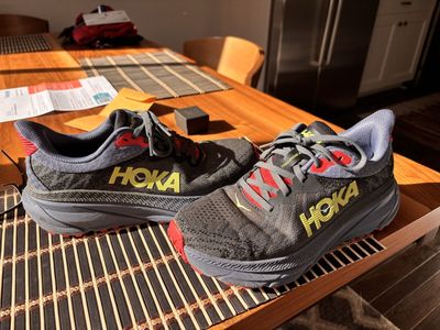 8B Hoka Challenger ATR 7 Womens Running Shoes - Gray/Red/Yellow - Excellent Condition