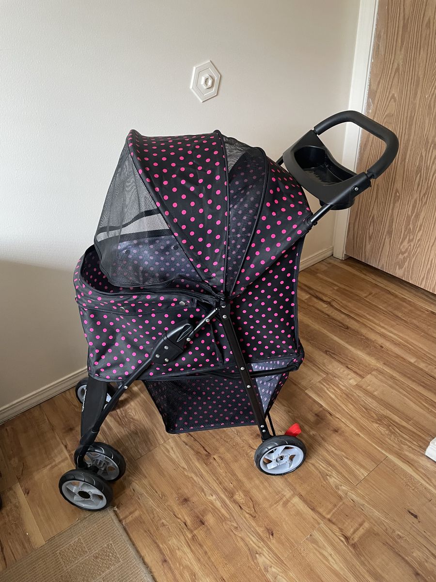AmorosO Black & Pink Polka-Dot Pet Stroller