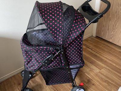 AmorosO Black & Pink Polka-Dot Pet Stroller