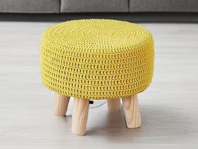 New Wimarsbon Small Ottomans, 100% Hand Knitted Pouf, Round Footrest with 4 Non-Skid Wood Legs