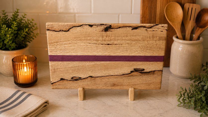 Handcrafted Spalted Maple & Purpleheart Cutting Board - 15x9.5 inch Charcuterie Board