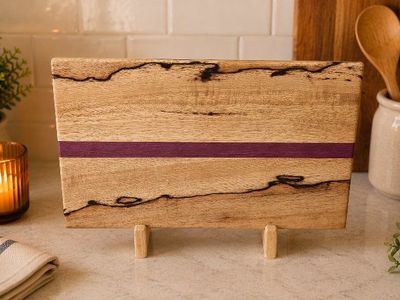 Handcrafted Spalted Maple & Purpleheart Cutting Board - 15x9.5 inch Charcuterie Board