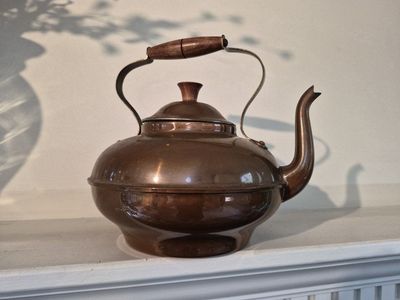 Vintage Tea Kettle with Wood Handle - Rustic Farmhouse Decor