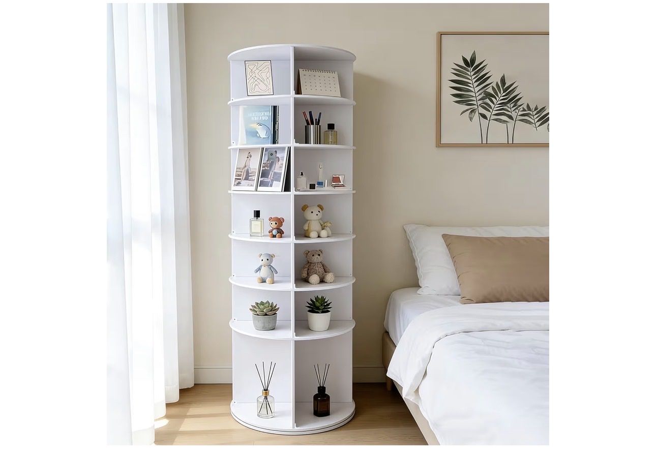 360-degree rotatable White Bookshelf