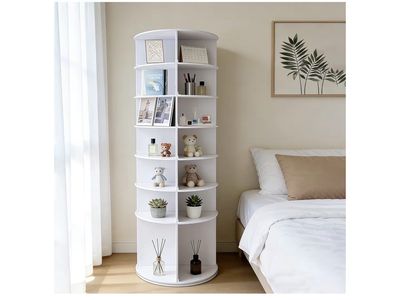 360-degree rotatable White Bookshelf