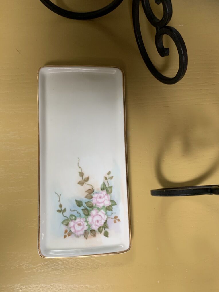 Hand-Painted Porcelain Tray W/Roses And Gold TrIm