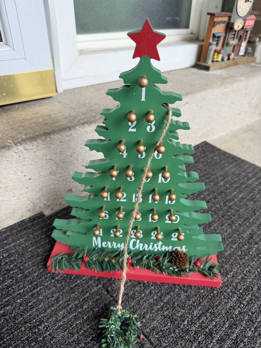 Wooden Christmas Tree Advent Calendar with Hanging Wreath Marker