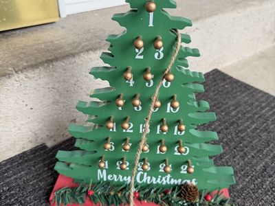 Wooden Christmas Tree Advent Calendar with Hanging Wreath Marker