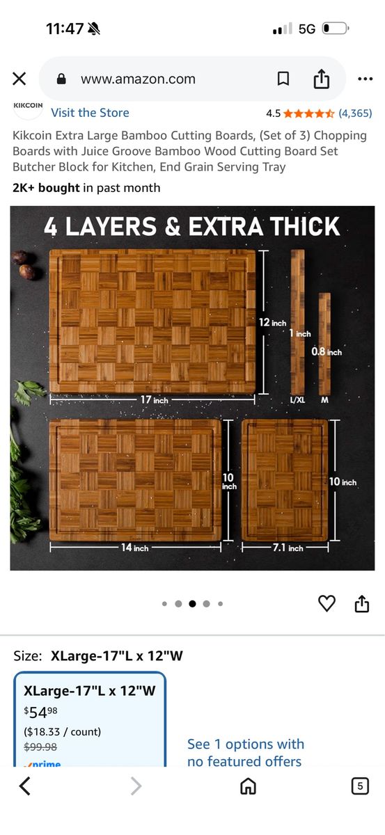 New in packaging- 3 Kikcoin Extra Large heavy Bamboo Cutting Boards, Set of 3, Juice Groove, End Grain, 17"x12", Butcher Block
