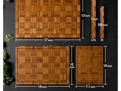 New in packaging- 3 Kikcoin Extra Large heavy Bamboo Cutting Boards, Set of 3, Juice Groove, End Grain, 17"x12", Butcher Block