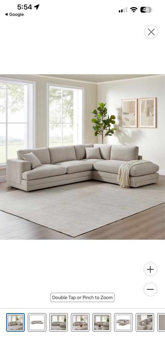 Derry Fabric Sectional, Casual, Clean-Lined Style, Reversible Back Cushions, Spacious 