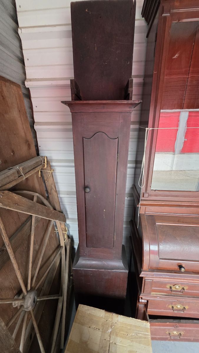 Antique Grandfather Clock Case with Boxed Face Dial and Inner Workings