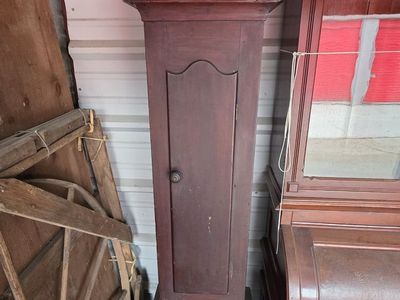 Antique Grandfather Clock Case with Boxed Face Dial and Inner Workings
