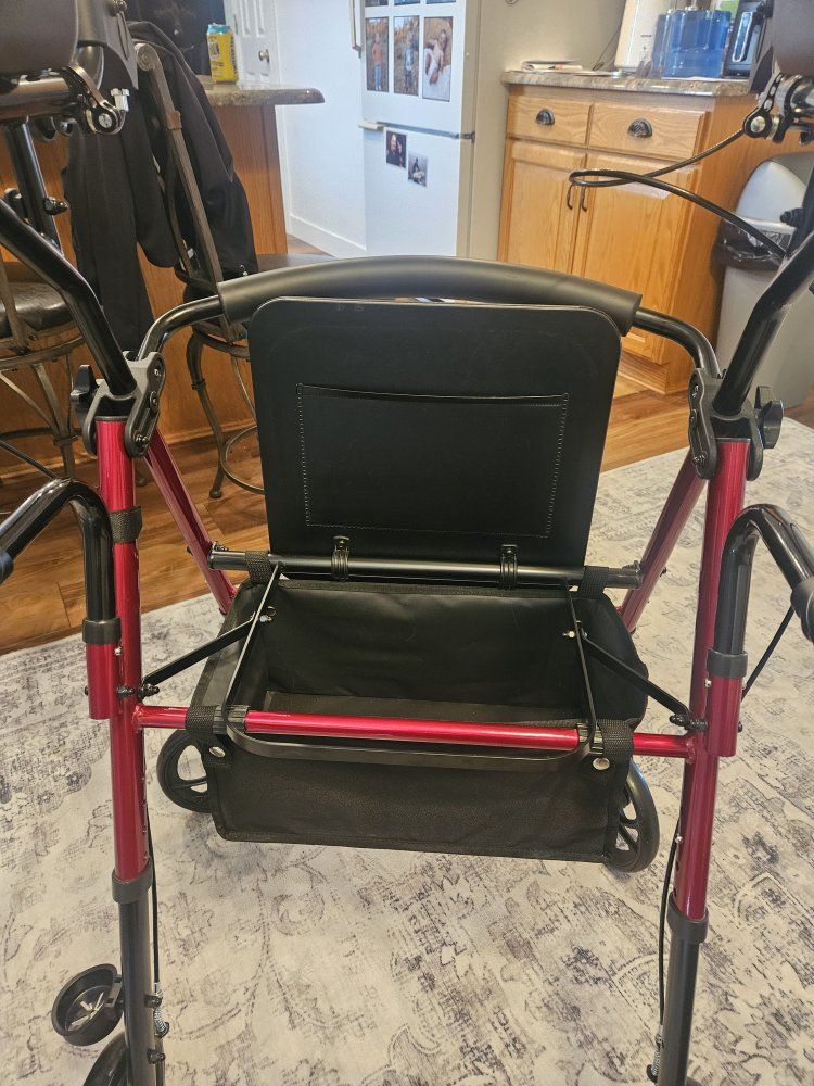 Red Mobility Walker with Seat & Armrests - like new, excellent condition