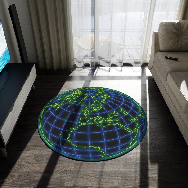 5' Chenille Neon Globe Round Rug - FREE SHIPPING