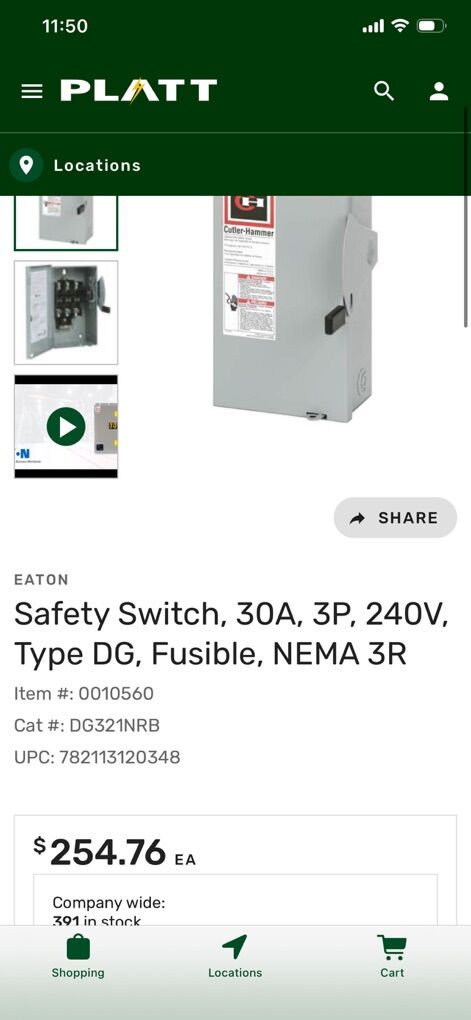3 Pole Fused 240V 30A Nema 3R