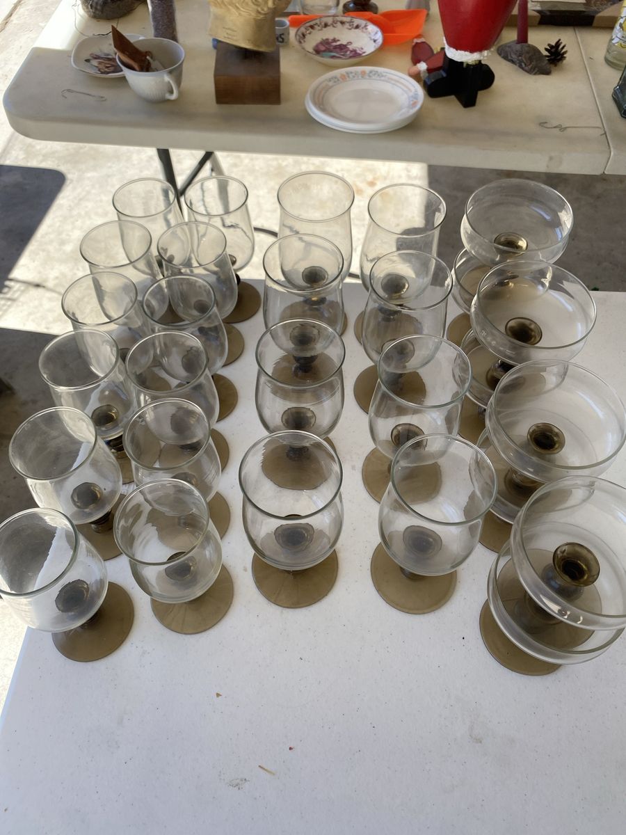 Vintage Smoke Brown Stem Glassware Set - Various Sizes