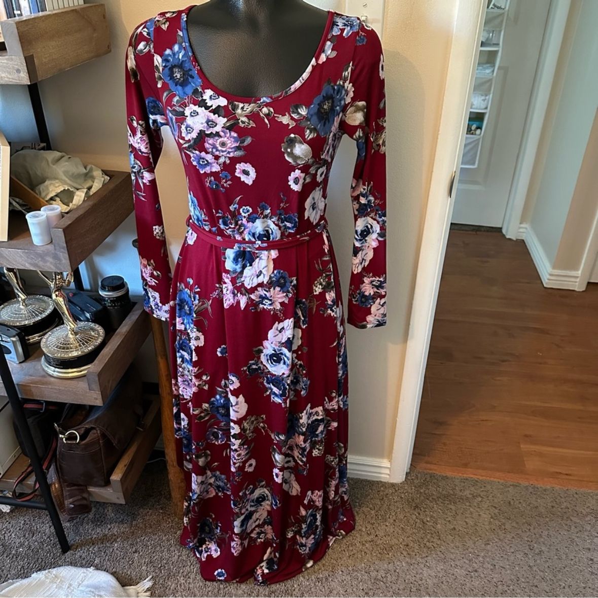 PinkBlush Maternity Blue Floral Burgundy Maxi Dres