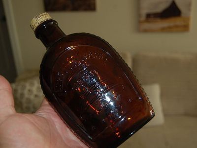 Vintage Log Cabin Syrup Special Flask Brown Bottles W/ Cap