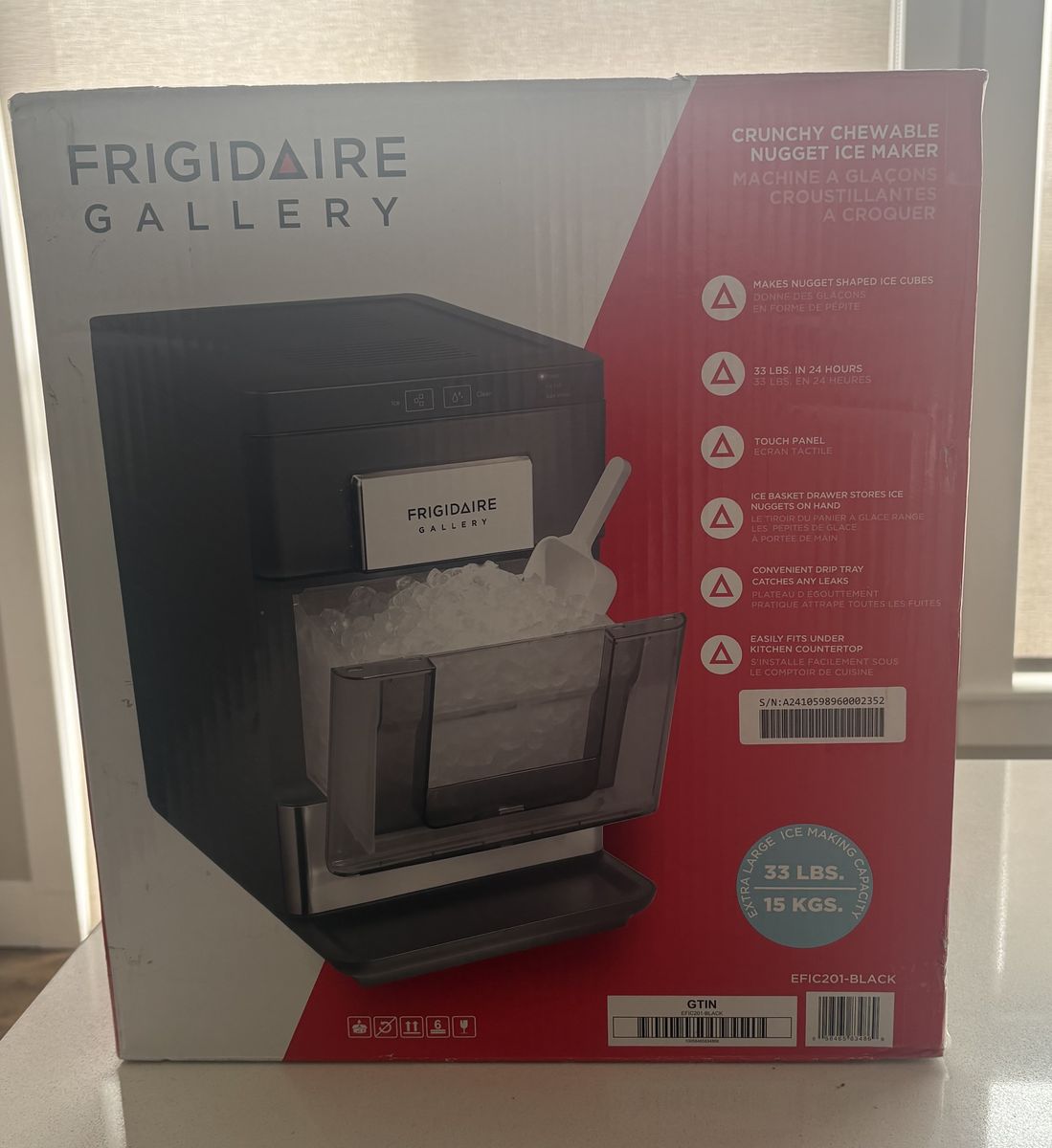 NEW Frigidaire Gallery 33 Lb Countertop Nugget Ice Maker Stainless Steel Trim and Matte Finish