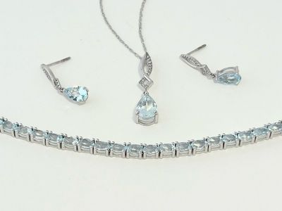 New 925 Sterling Silver Blue Gemstone Jewelry Set
