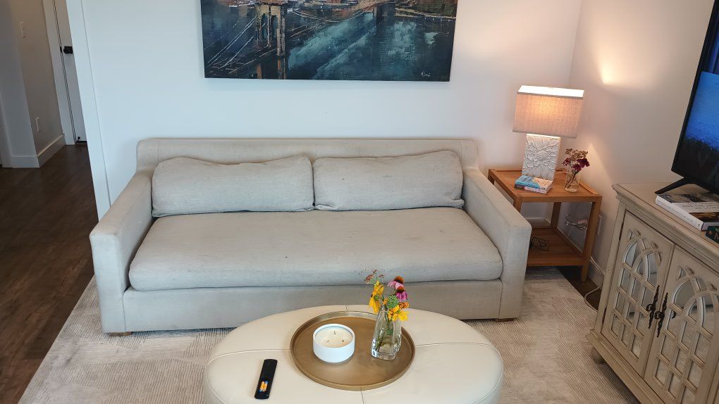 Modern Beige Fabric Sofa Couch with Back Cushions