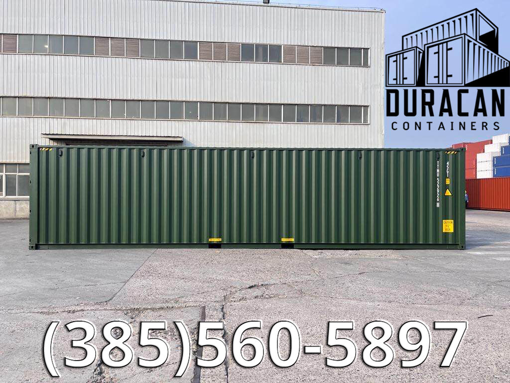 Shipping Container, 40' High Cube, New Single Trip, Storage Box - Dark Green in Color