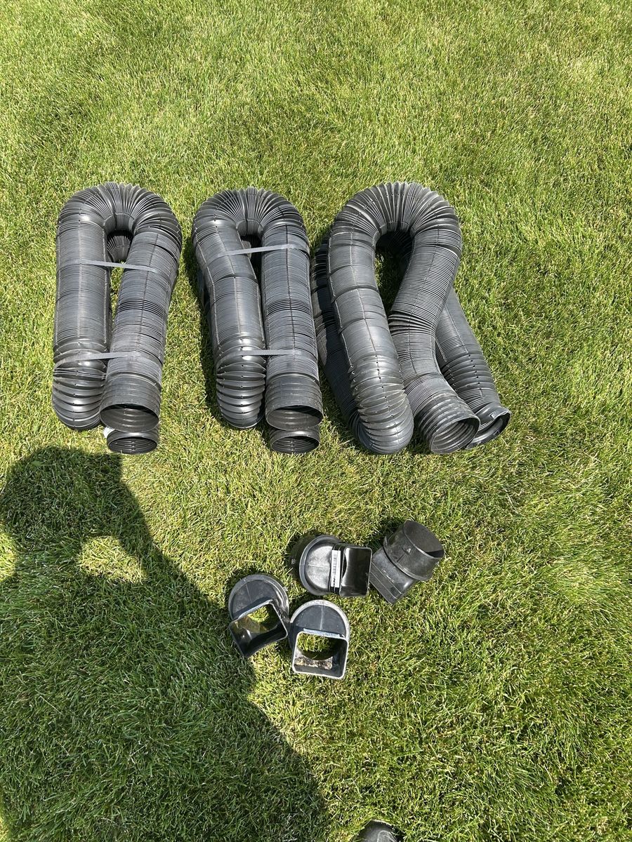 4” Perforated Flex Drain Pipe & Down Spout Adapters. 