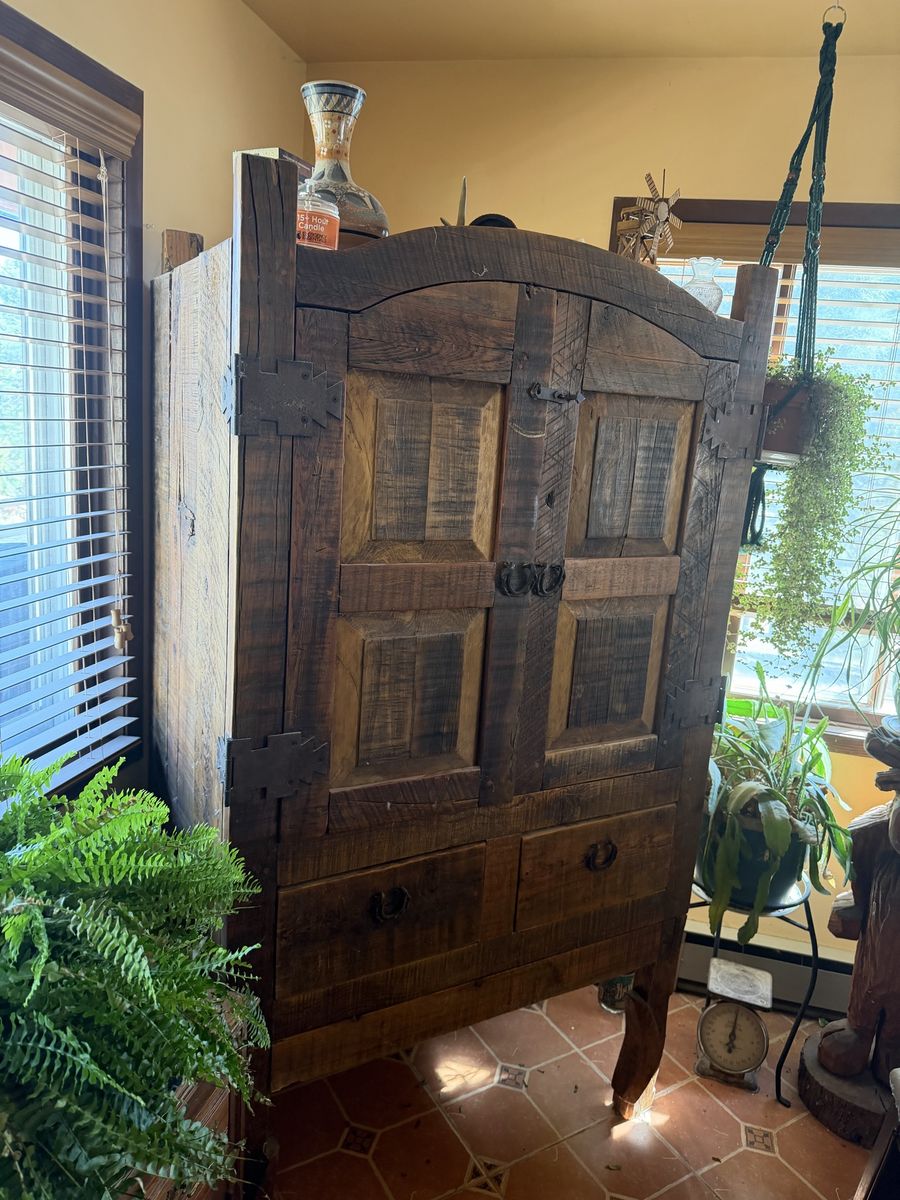 Rustic Wood TV Hutch Entertainment Cabinet Armoire with Storage Drawers
