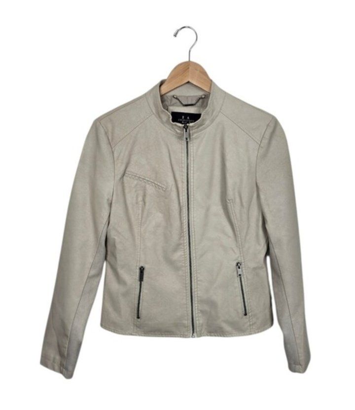 Coalition LA Faux Leather Suede Cream Moto Jacket Women's Medium