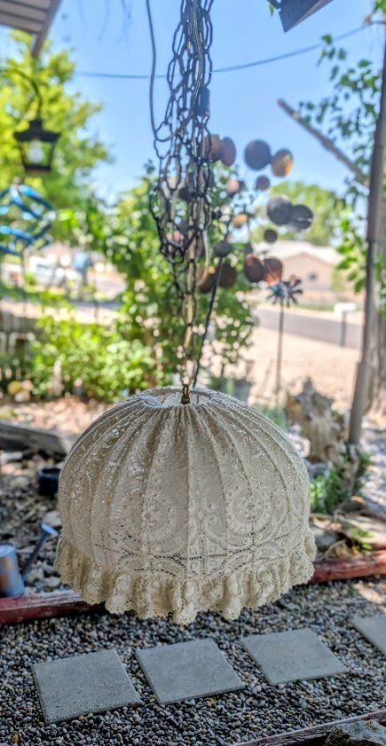 Vintage Crochet Lace Metal Cage Hanging Pendant Light Fixture