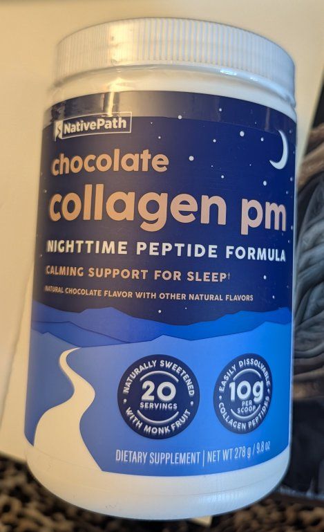 NativePath Chocolate Collagen PM Nighttime Peptide Powder - Sleep Support, 20 Servings, New