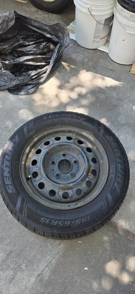 Sentry Touring 195/65R15 Tire on Steel Wheel - Good Tread, Used Spare