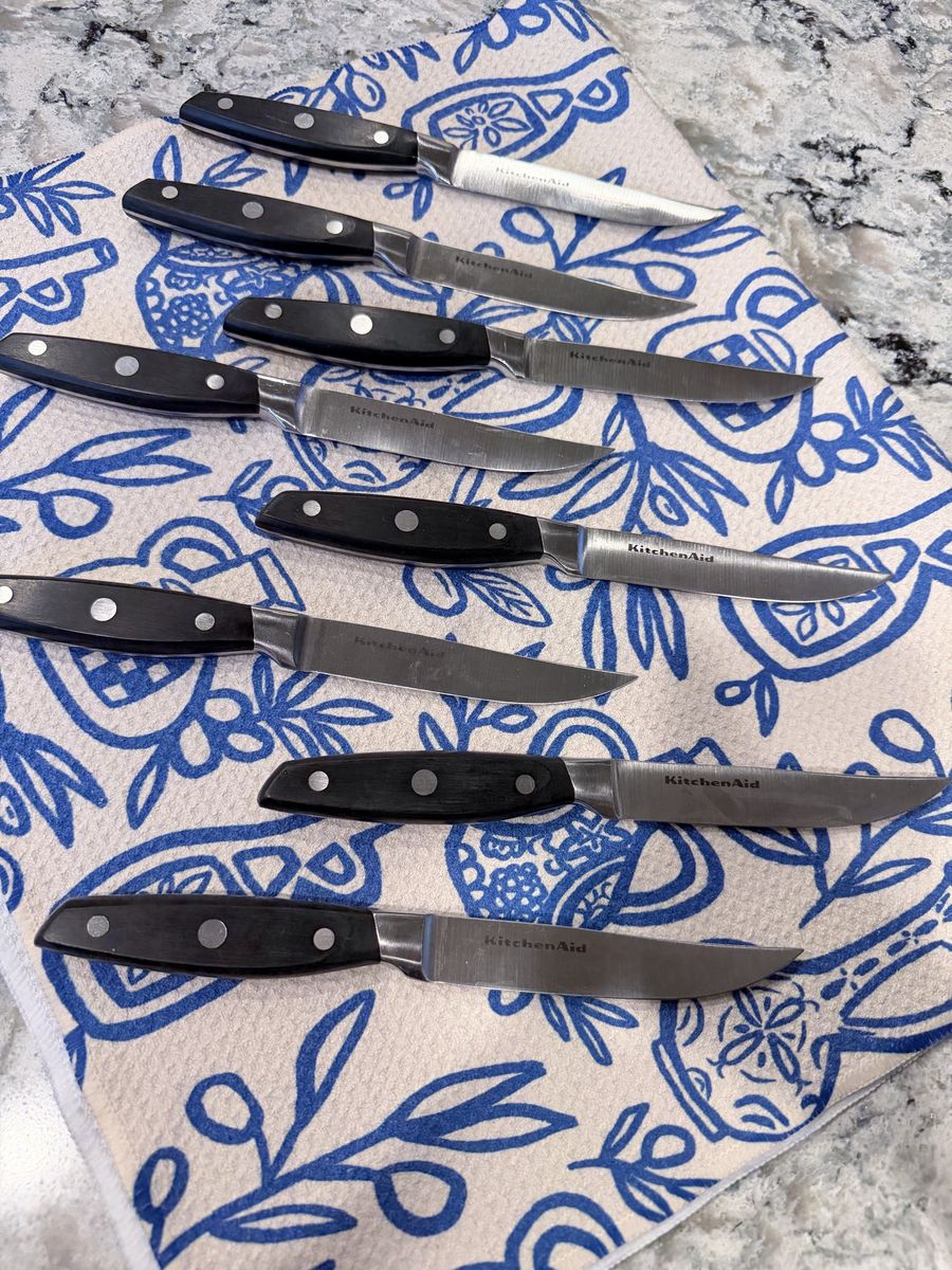 KitchenAid Stainless Steel Steak Knife Set with Black Handles - Set of 8