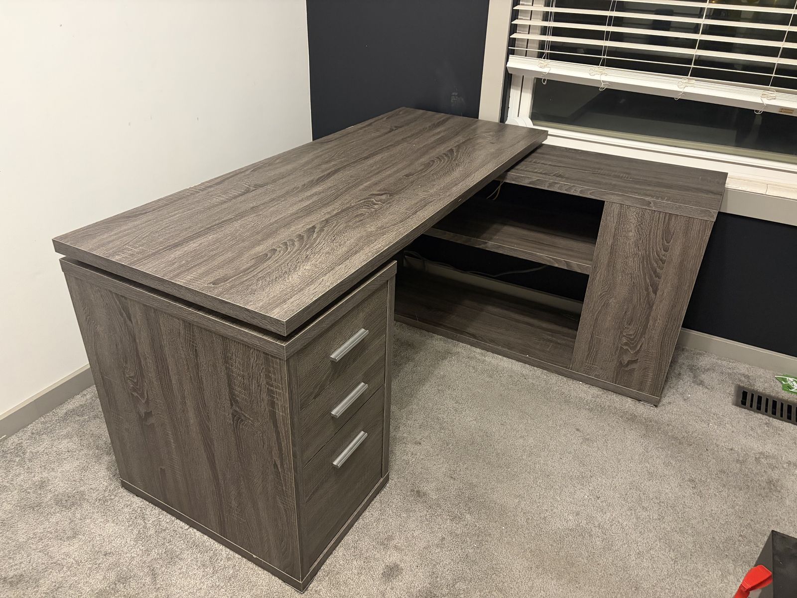 L-Shaped Office Desk with Drawers & Shelving