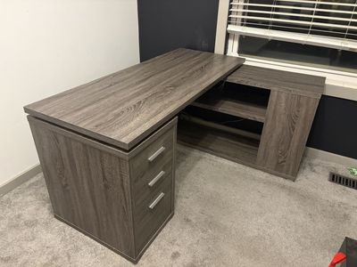 L-Shaped Office Desk with Drawers & Shelving