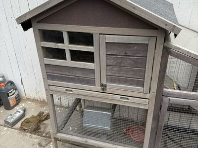 Wooden Outdoor Rabbit Hutch and Chicken Coop with Attached Run and Asphalt Roof
