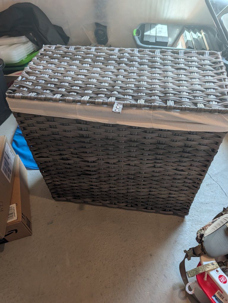 Grey Wicker Laundry Hamper with 3 sectioned  liner