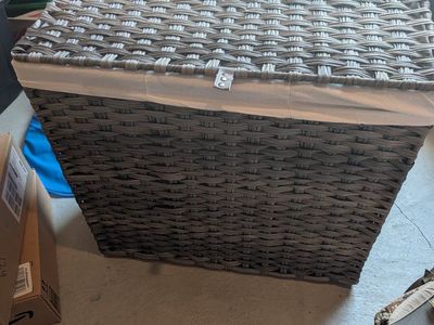 Grey Wicker Laundry Hamper with 3 sectioned liner