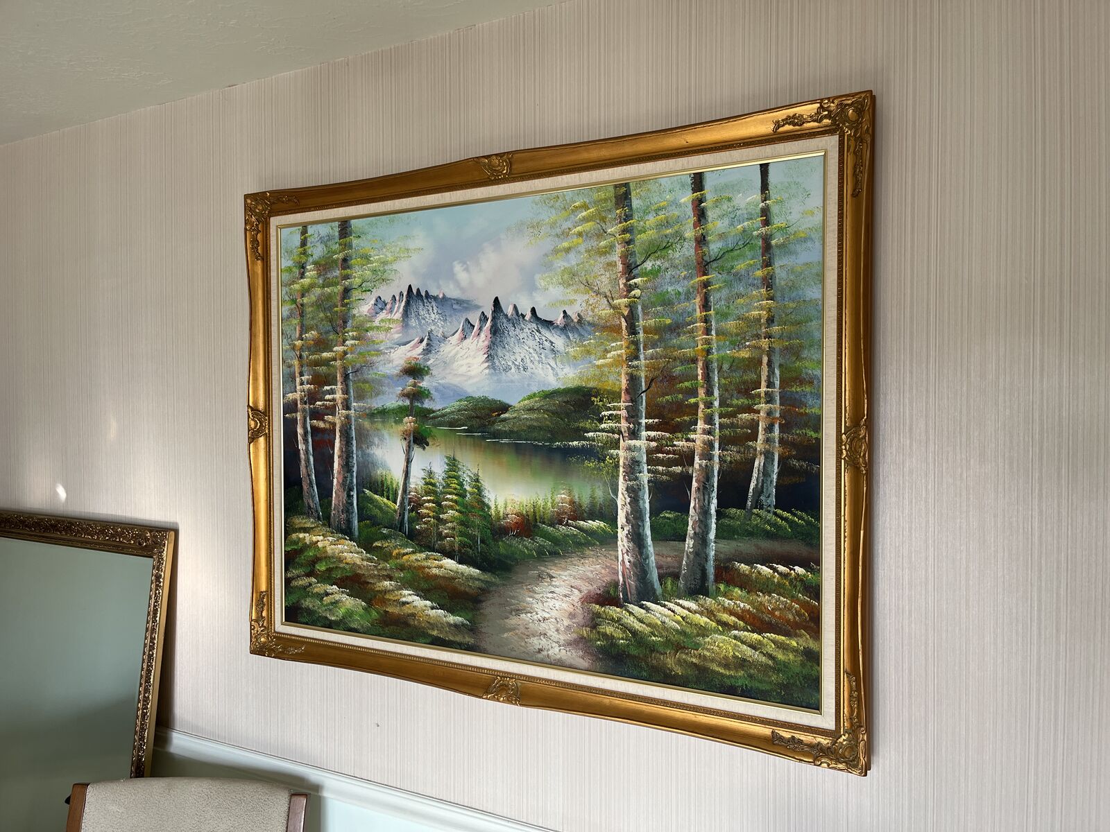 Large Hand-Painted Textured Landscape Painting in Ornate Wood Frame (54” x 42”)