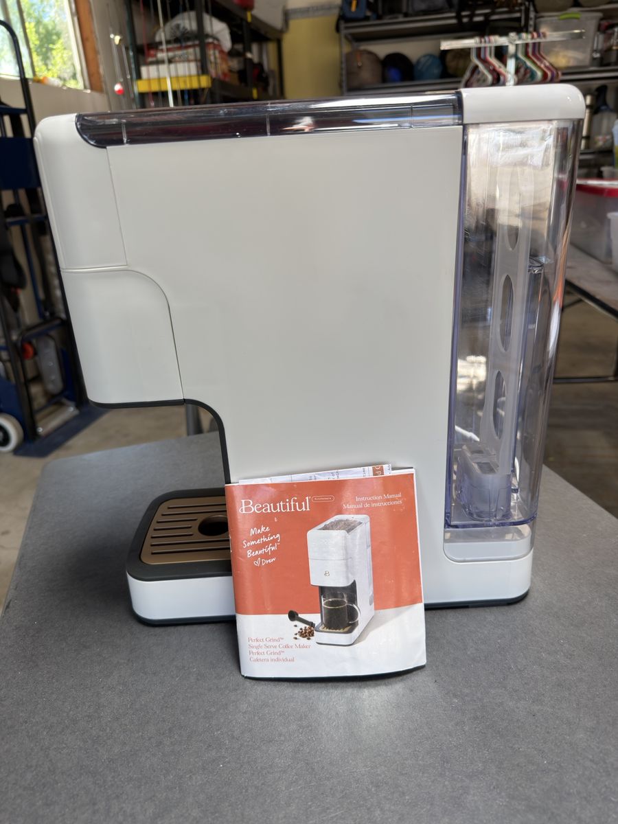 Beautiful by Drew Barrymore Perfect Grind Single Serve Coffee Maker White/Gold - New In Box