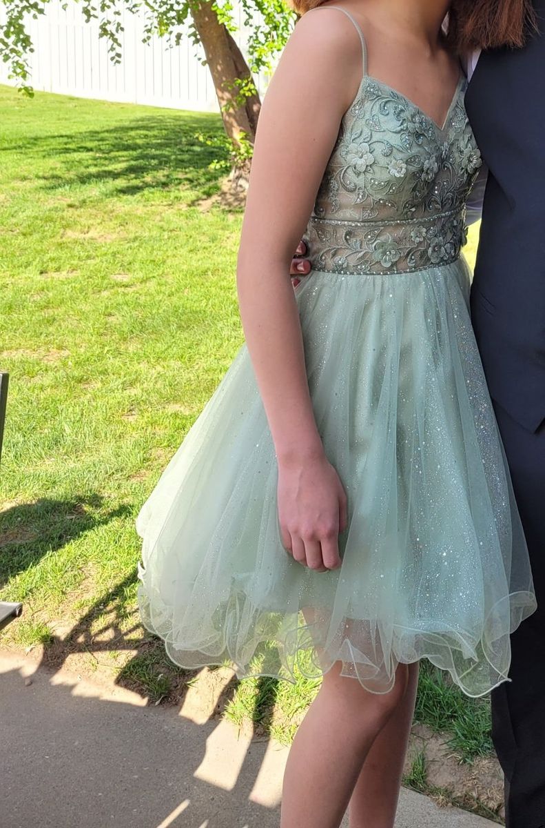 Dancing Queen Sage Green Floral Applique Lace Up Homecoming Dress XS