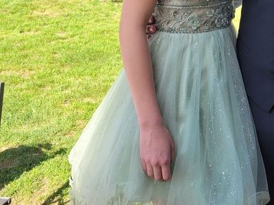 Dancing Queen Sage Green Floral Applique Lace Up Homecoming Dress XS