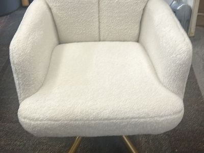 Cozy White Boucle Accent Chair with Gold Metal Legs - Modern Swivel Design