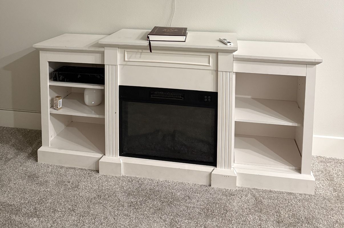 White Electric Fireplace TV Stand Media Console with Side Shelves